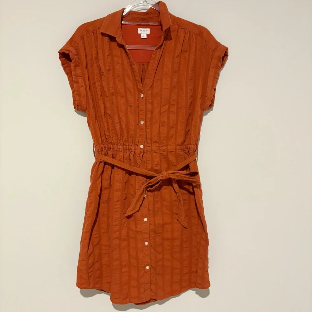 J. Crew Button Up Stripe Short Sleeve‎ Dress Burnt Orange Size Small